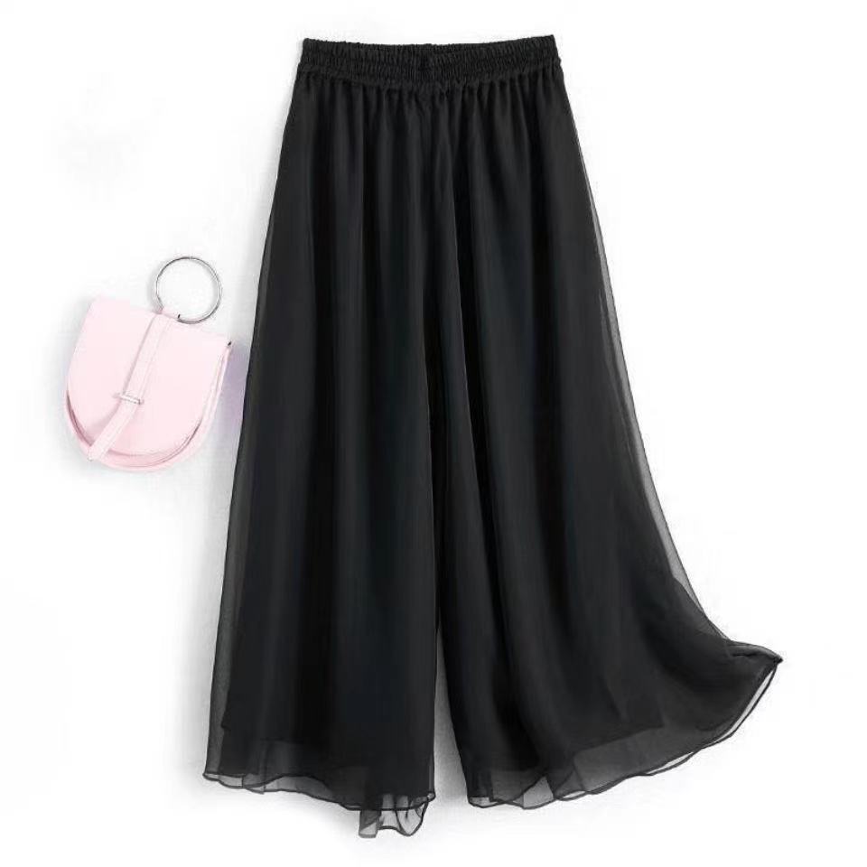 Frühling und Herbst Hohe Taille Chiffon Weitbein Hose Doppellagige Tanzhose Übungshose Große Schwunghose Rock Damen
