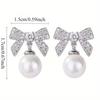 Fashionable Jewelry Exquisite Inlaid Zircon Bow Earrings Sweet Pearl Pendant Earrings
