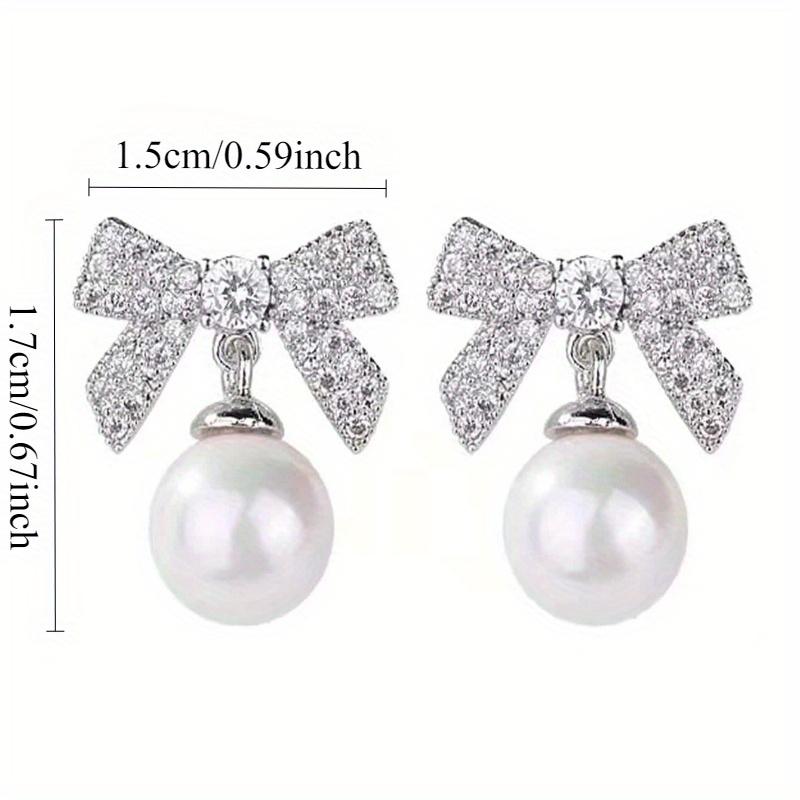 Fashionable Jewelry Exquisite Inlaid Zircon Bow Earrings Sweet Pearl Pendant Earrings