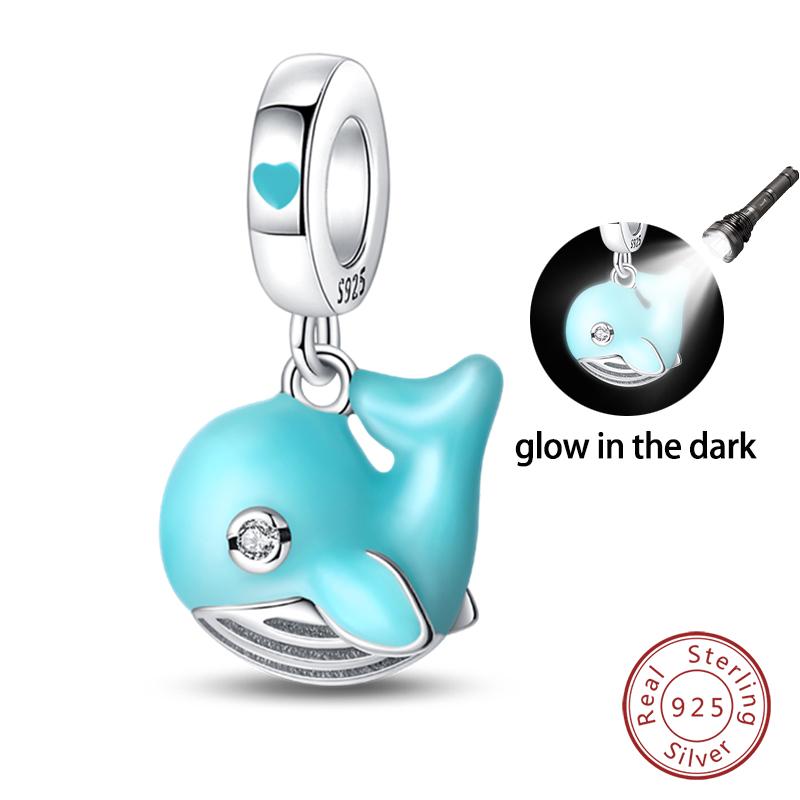 Summer Ocean Series 100% Copper Blue Luminous Jellyfish Seashells Fish Charms Beads Fit Qikaola Bracelets Jewelry