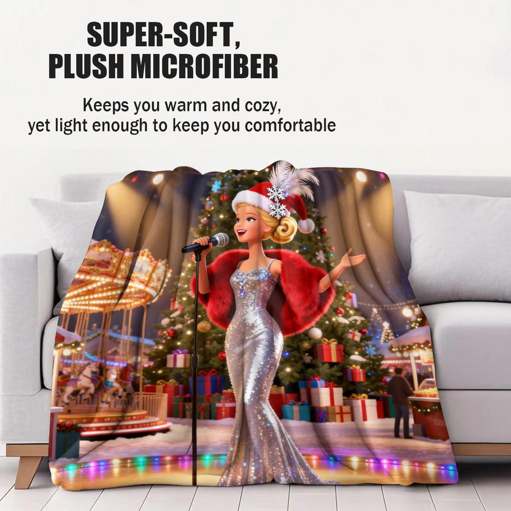 Christmas 3D Cute Barbie Printed Warm Throw Blanket for Home Travel Sofa Soft and Comfortable Picnic Blanket Birthday Gift