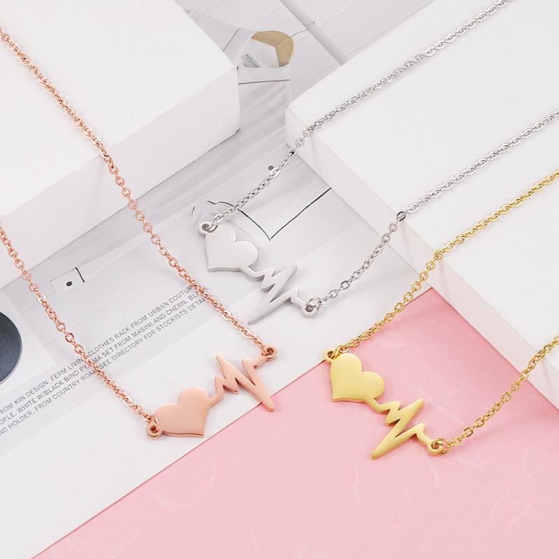 Electrocardiogram Heartbeat Couple Necklace - Stainless Steel Laser Pendant