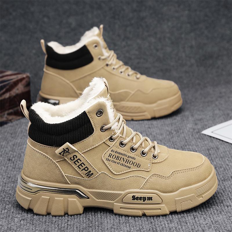 Men's Cotton Boots New Winter Warm Plus Velvet Outdoor Casual Boots Fashion Soft-sole Anti-slip Comfort High-top Snow Work Boots