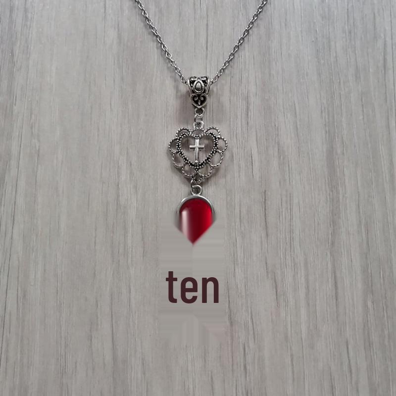 Gothic Heart-Shaped Cross Necklace with Agate Stone Pendant