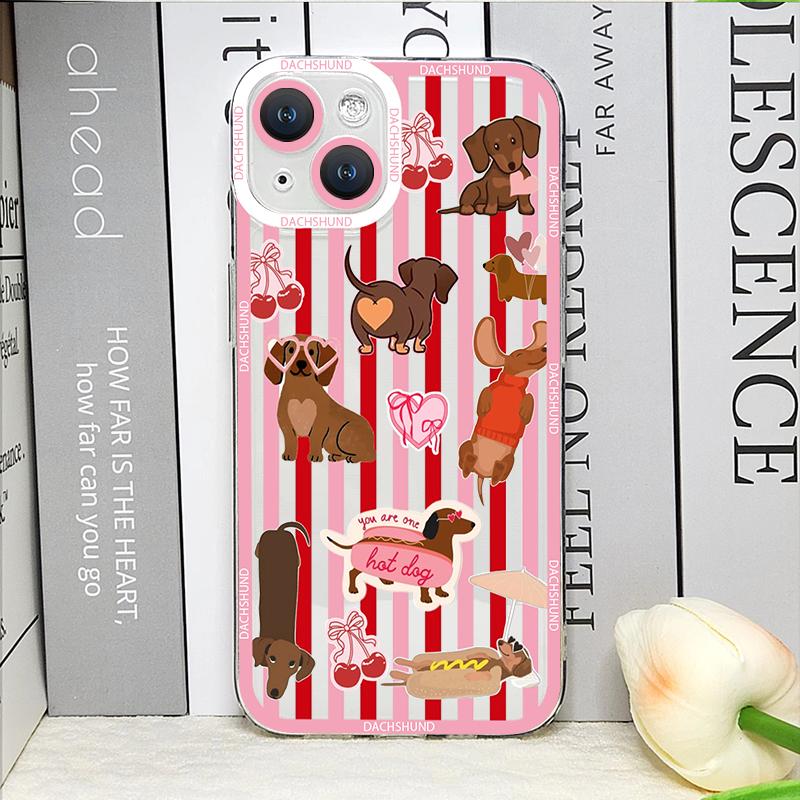 Cute Sausage Dog Animal Plaid Phone Case for IPhone 17 16 15 14 Plus 13 12 11 Pro Max Mini Dachshund Striped Printed Soft Cover