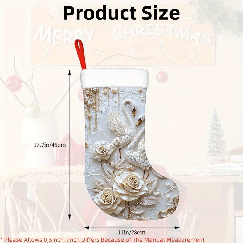 Christmas Decoration Fireplace Hanging Stocking1pc, Swan Design 1 - Festive Stockings, Santa Decorations, Holi