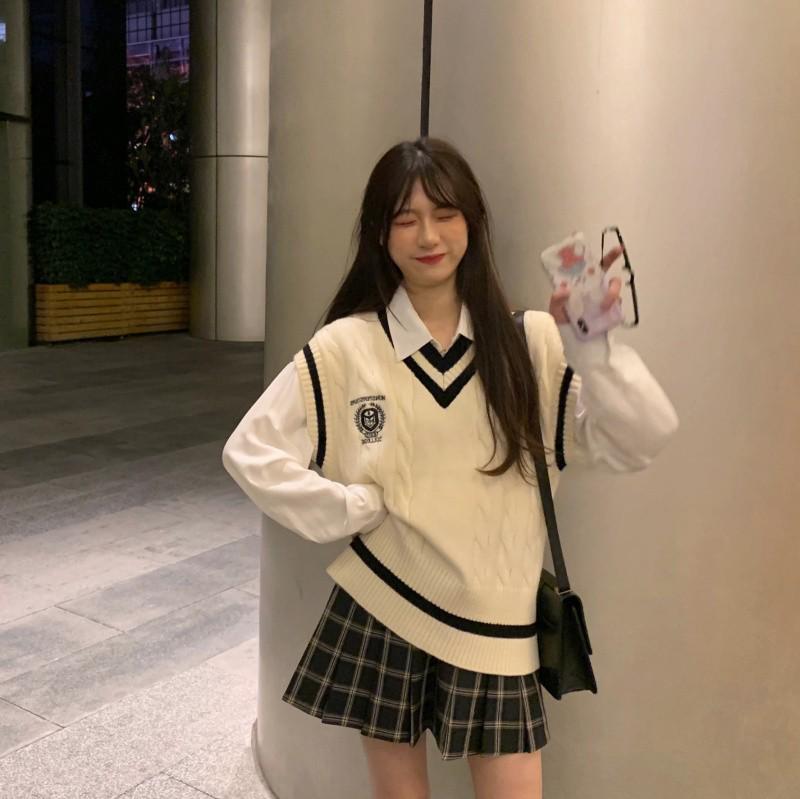 Chaleco de punto para mujer estilo universitario, Primavera/Otoño 2024, Nuevo diseño nicho, Ropa exterior de corte holgado.