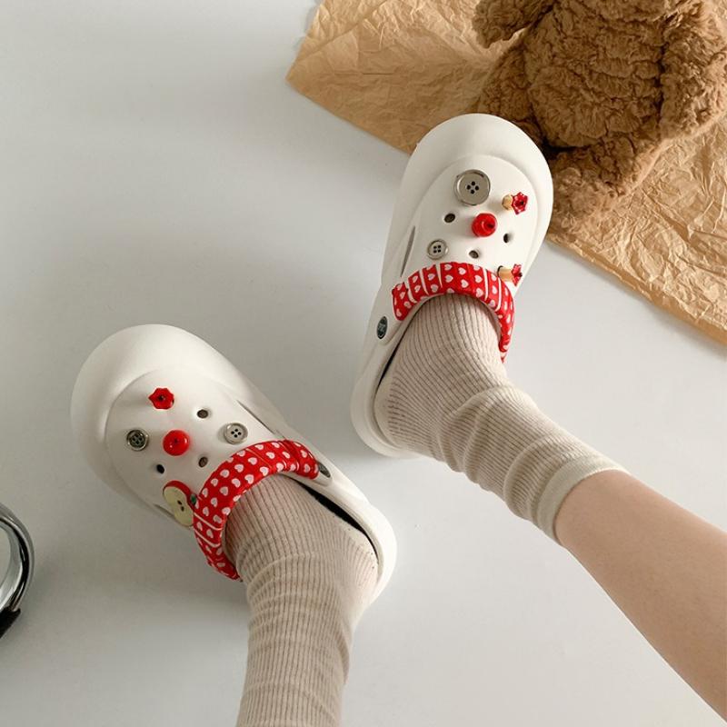 Fashion Women Fashion Clogs Indoor Street Slippers Cute DIY Apple Summer Autumn Platform Shoes Soft EVA Female Daily Walking Sandals