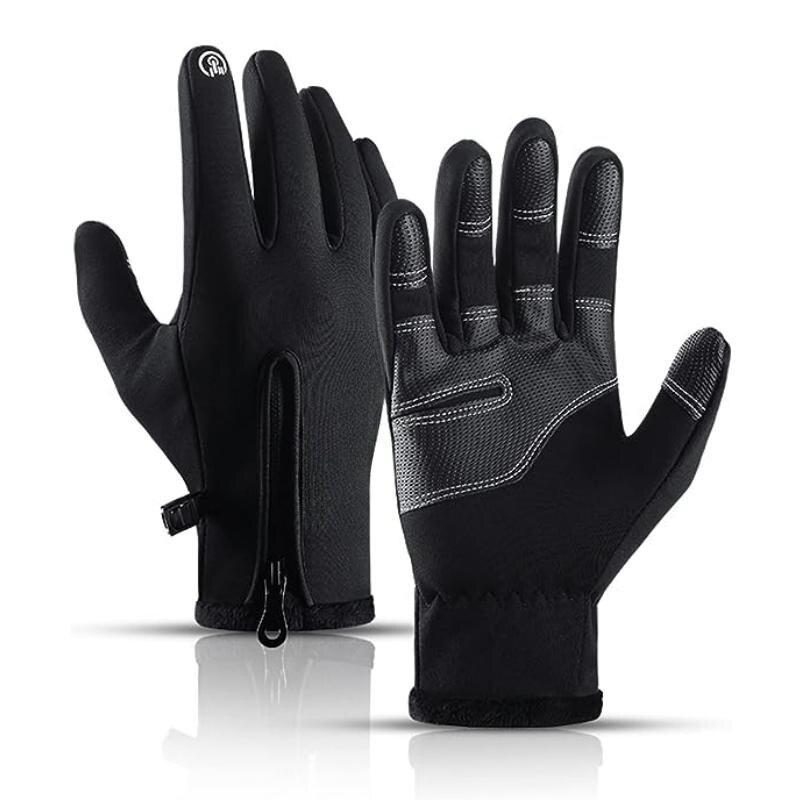 

Winter Warm Gloves Men Women Touch Screen Waterproof Windproof Non-Slip Grips Glove for Cycling Driving Running Hiking L чорний