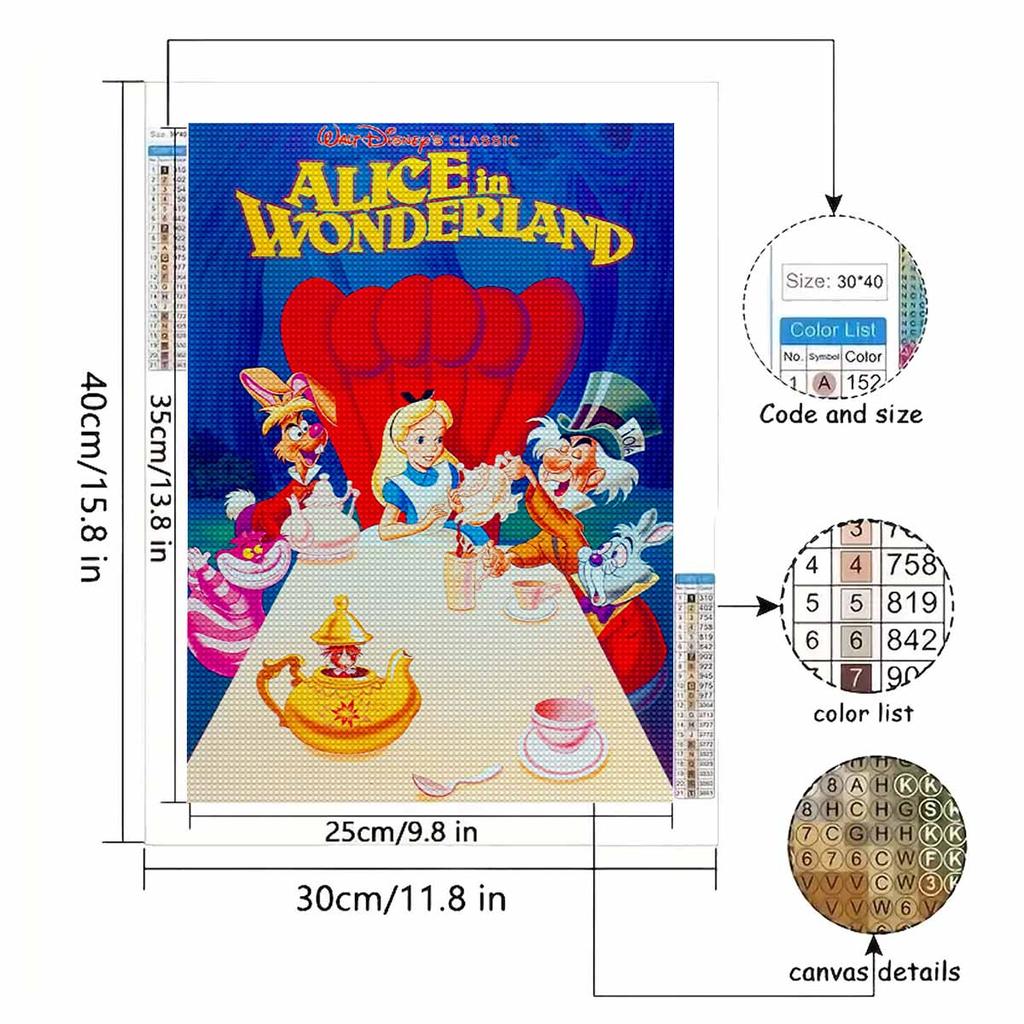 Full Round Diamond Painting Alice's Party Art Rhinestone Picture Mosaic DIY 5D Cross Stitch Embroidery Home Decoration