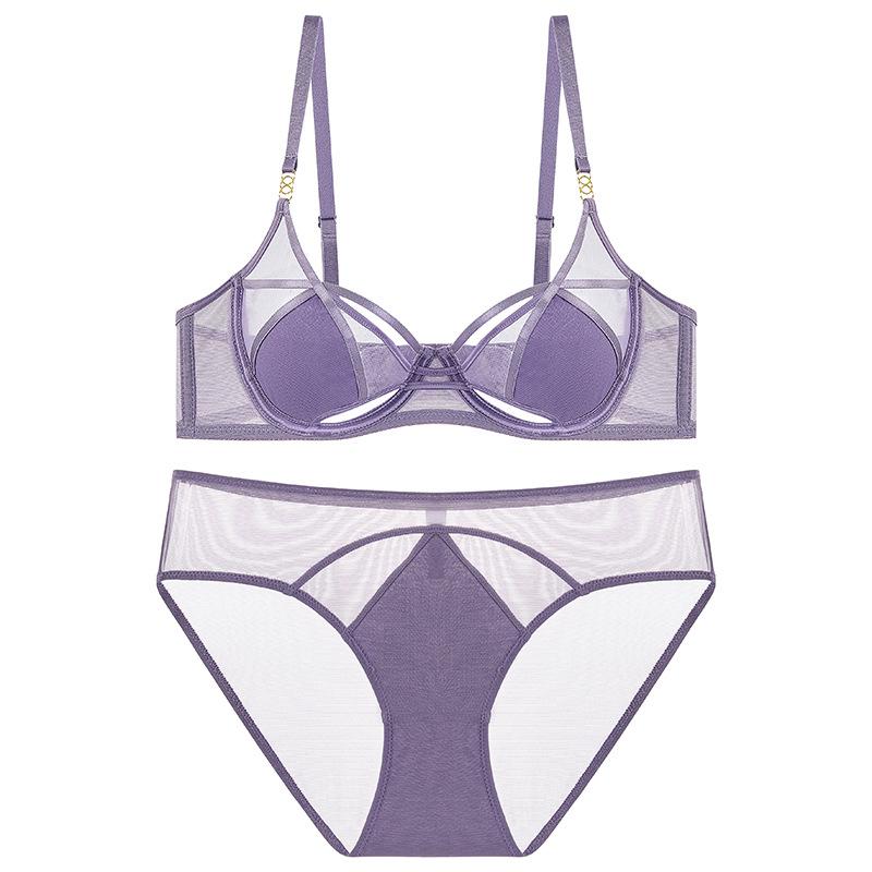 

Sexy underwear French ultra-thin perspective mesh large size bra large chest small erotic underwear 95D фіолетовий