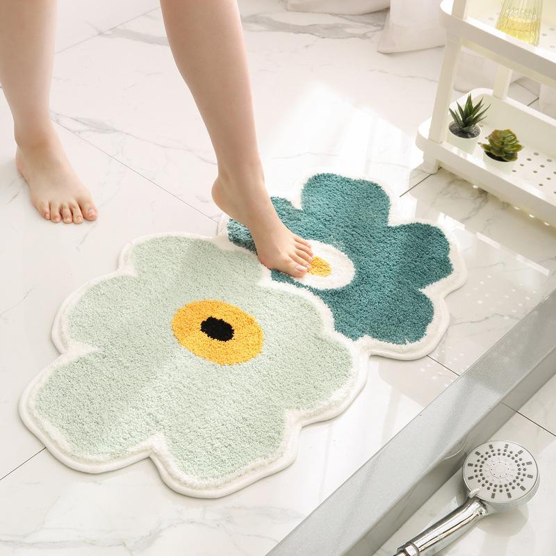 Inyahome Cute Floral Shaped Floor Bathroom Rugs Mats Kitchen Floor Mat Water Absorbent Non-Slip Modern Carpet Tapete Banheiro