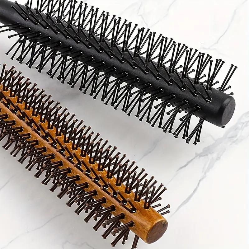 BEPAN 1/2pcs Wooden Roller Hairbrush Voluminous Roots Hair Round Styling Comb with Nylon Bristles for Blow Drying and Styling Curls
