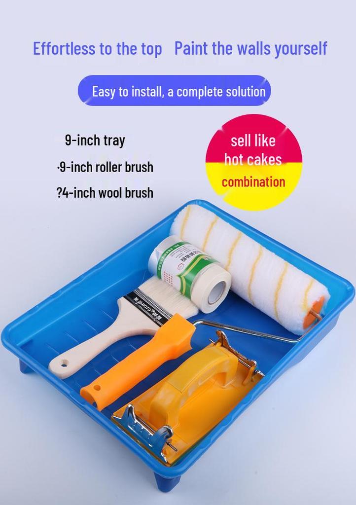 Stainless Steel Telescopic Roller Brush & Paint Tray Set for Wall Painting