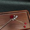 New Chinese Style Red Rose Fringe Hairpin Vintage Rose Hair Sticks Hairwear For Women Hair Fork Disk Hair Chopsticks Headdress