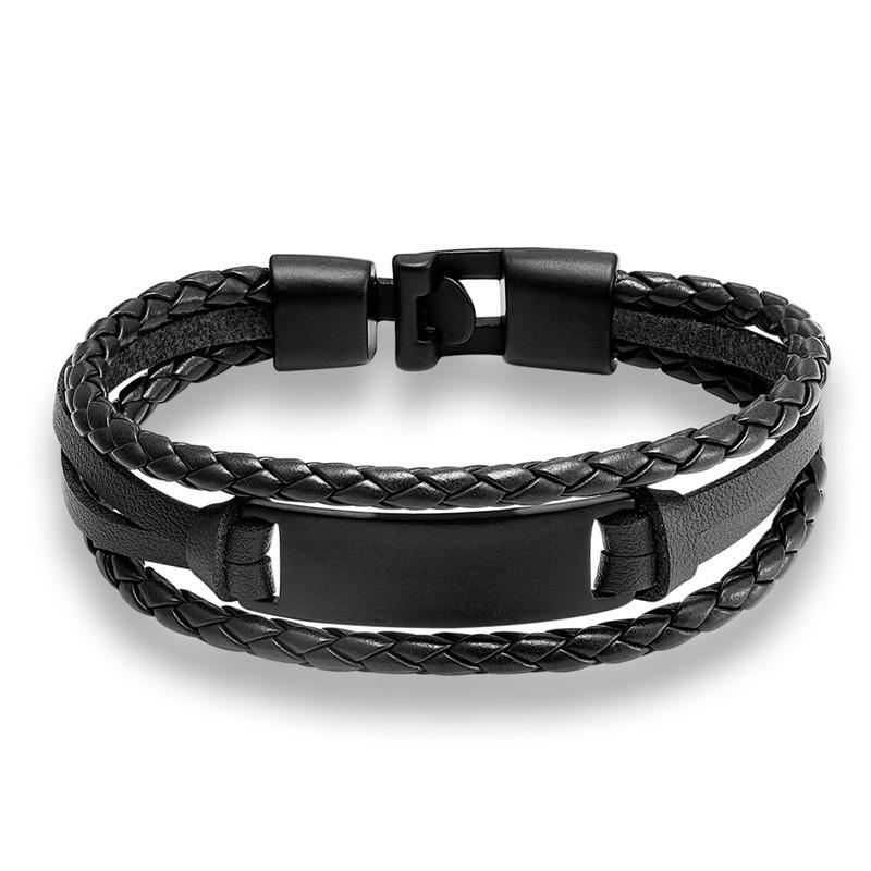 Hand-woven Multi-layer Men s Leather Bracelet Creative Ethnic Style Simple Nameplate Bracelet Leather Retro Student Jewelry