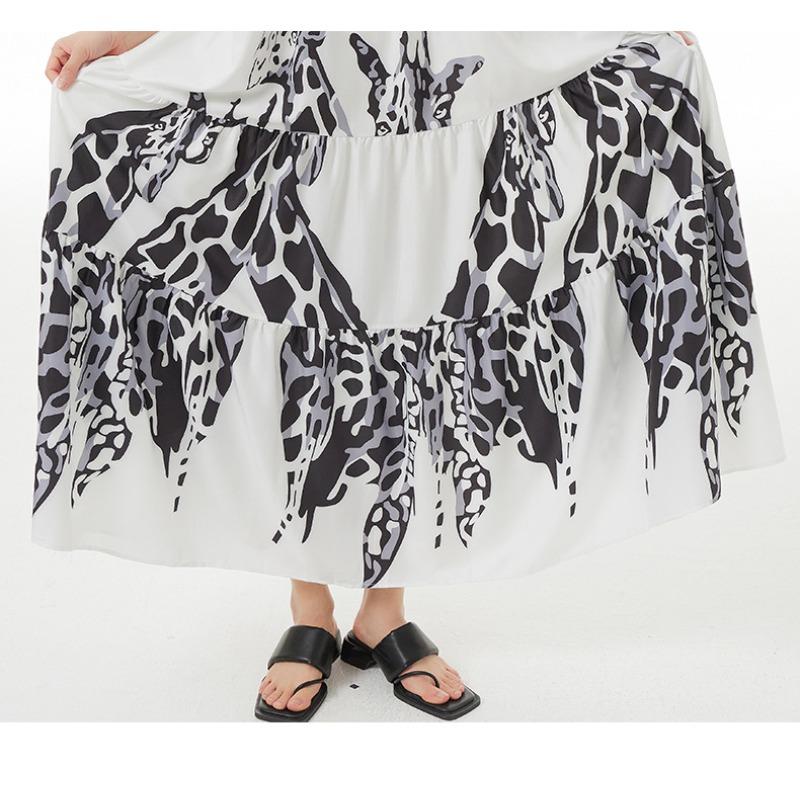 Summer Literary Retro Printing Dress Loose Plus Size Dress for Women