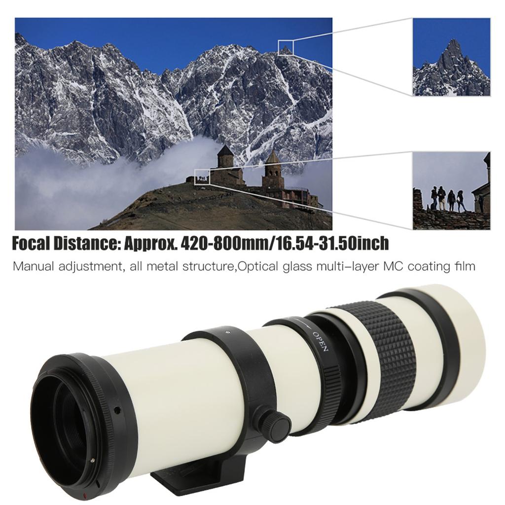 White 420800mm Aperture F 8.316 Full Manual Focusing Telescope Zoom Telephoto Lens for EF‑S Mount Camera