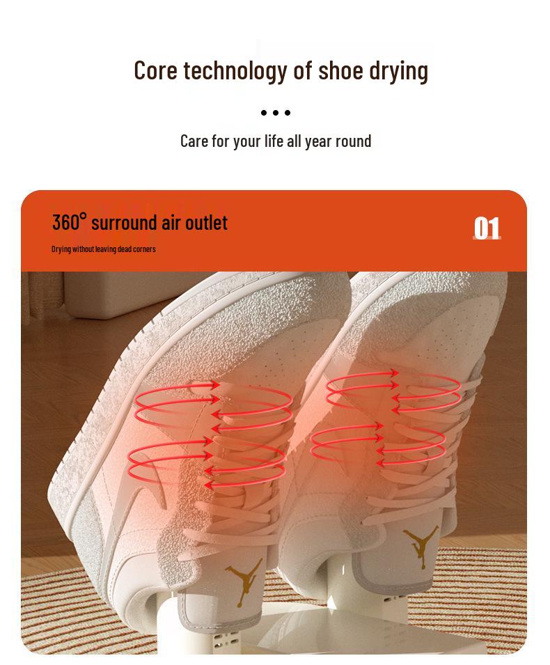 Smart UV Shoe Dryer: Deodorizes, sterilizes, dehumidifies, with constant temperature, timing, foldable and retractable features.