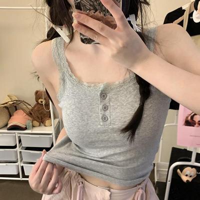 Spicy Girl Spitzen-Camisole: Schönes Rücken-Tanktop mit Brustpolster - Damen Trendige Kurze Basisschicht