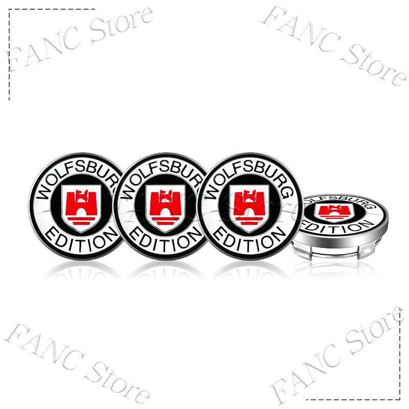For VW 4Pcs 60MM (56MM I.D) Wolfsburg Edition Emblem Car Wheel Center Cap Rim refit Covers Sticker For VW Golf MK5 Touareg Touran