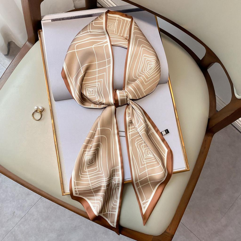 Scarf for Women's Spring and Autumn New Fashion Korean Style Decorative Scarf Geometric Thin Narrow Long Hairband Tied Bag Streamer Scarf