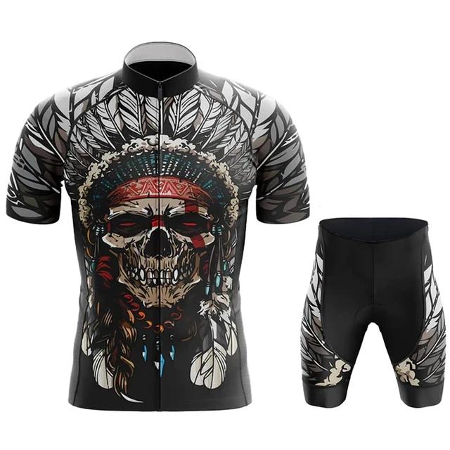 2026 Team Men Summer Skeleton Short Sleeve Cycling Jersey Set MTB Maillot Ropa Ciclismo Bicycle Wear Breathable Cycling Clothing