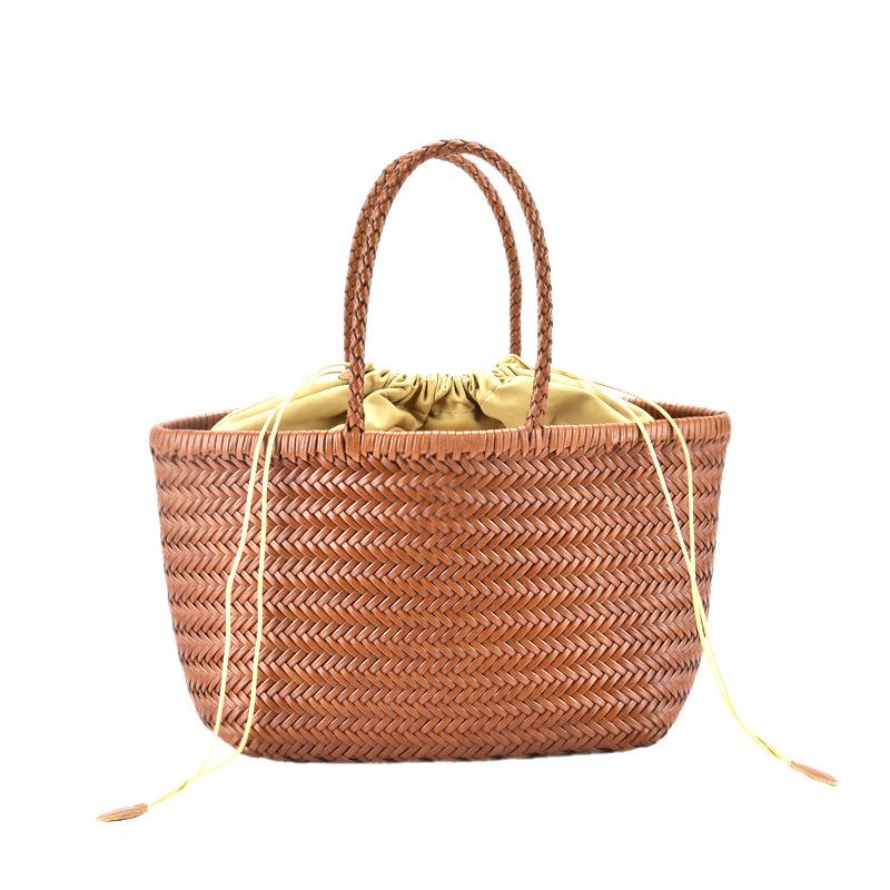 Dragon Diffusion Women's Genuine Leather Woven French Basket Bag