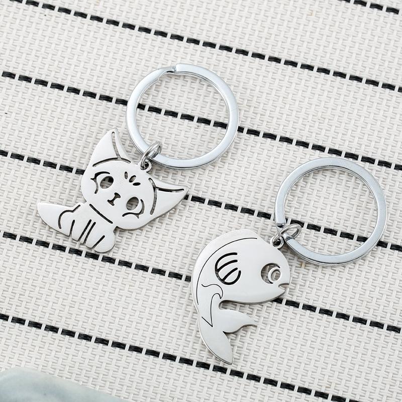 Cat Carp Stainless Steel Keychain Lovely Cartoon Design Fashion Bag Pendant Practical Gift for Friends