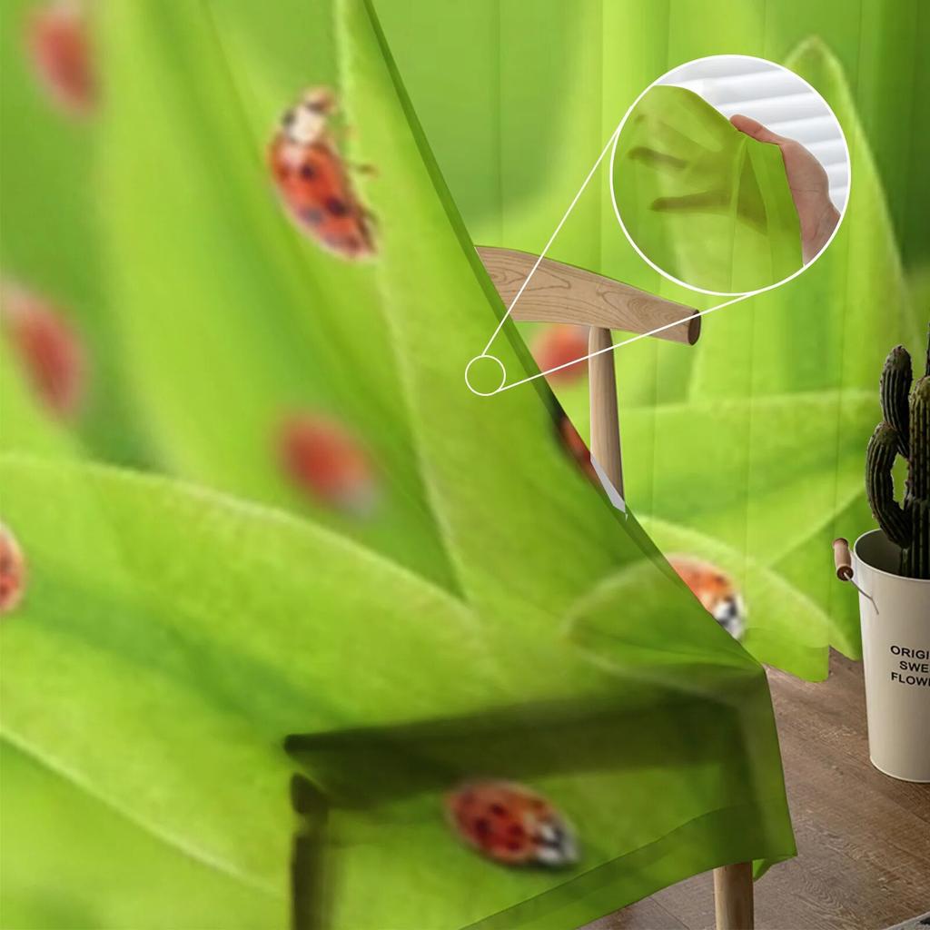 Ladybugs On A Green Tea Leaves Sheer Curtains Bedroom Voile Curtain Living Room Window Sheer Curtains Kitchen Tulle Drapes