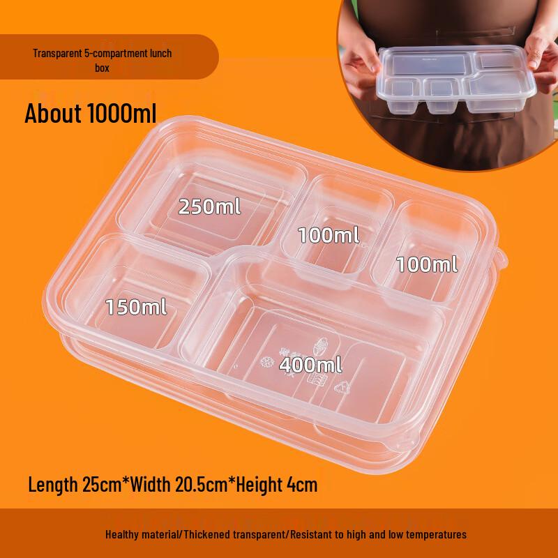 Disposable 5-Compartment Food Containers