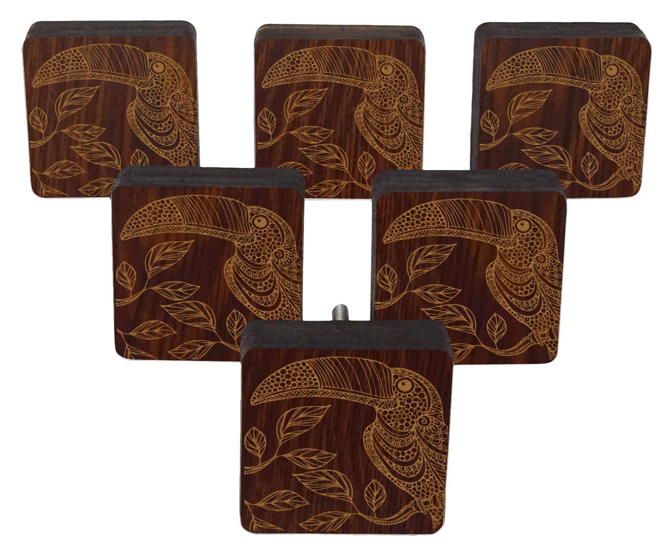 

IBA Indianbeautifulart Brown Engraved Knobs 10 Pc Furniture Wooden Scallop Knobs Rustic Drawer 2 x 2 Inches-Square коричневий