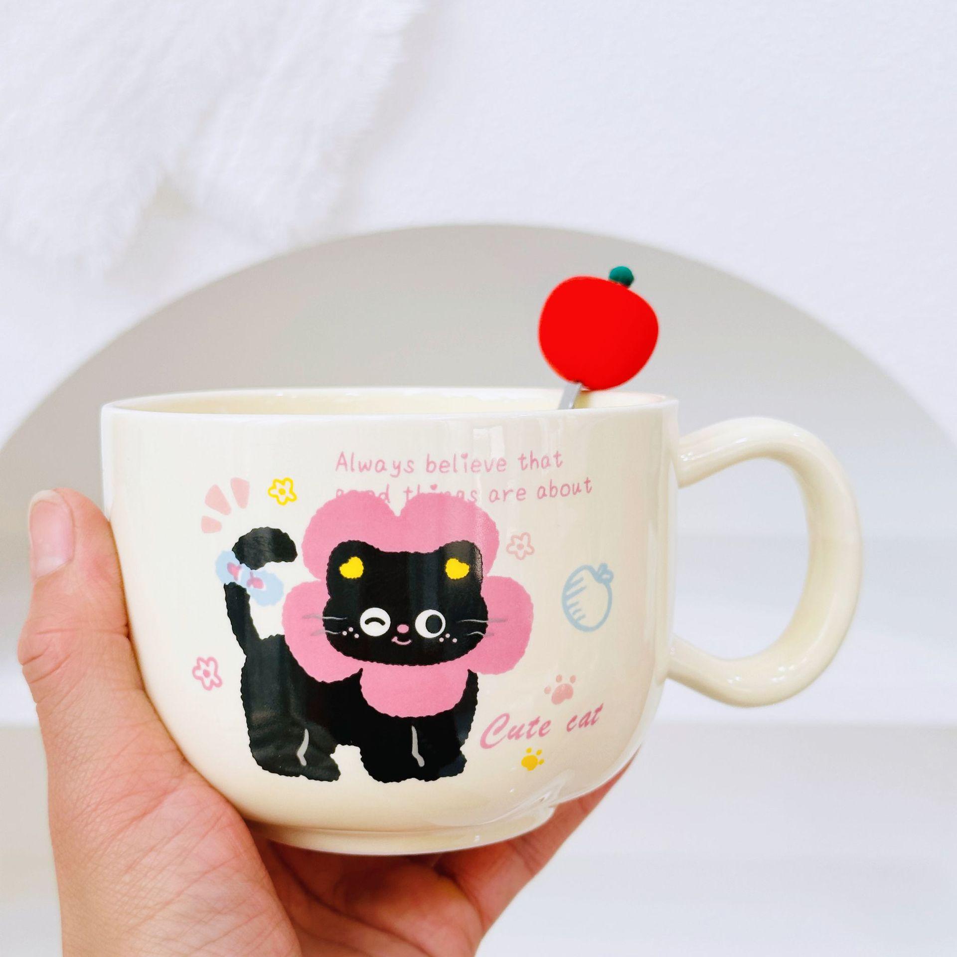 

Birthday Gift Cartoon Cup Cute Cat Mug with Lid Ceramic Water Cup Coffee Cup Girl Souvenir Gift 380ML