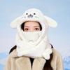 Cute Earflap Hat 3 In 1 Mask Pullover Hat Fashion Seal Plush Hooded Scarf  Winter/Autumn