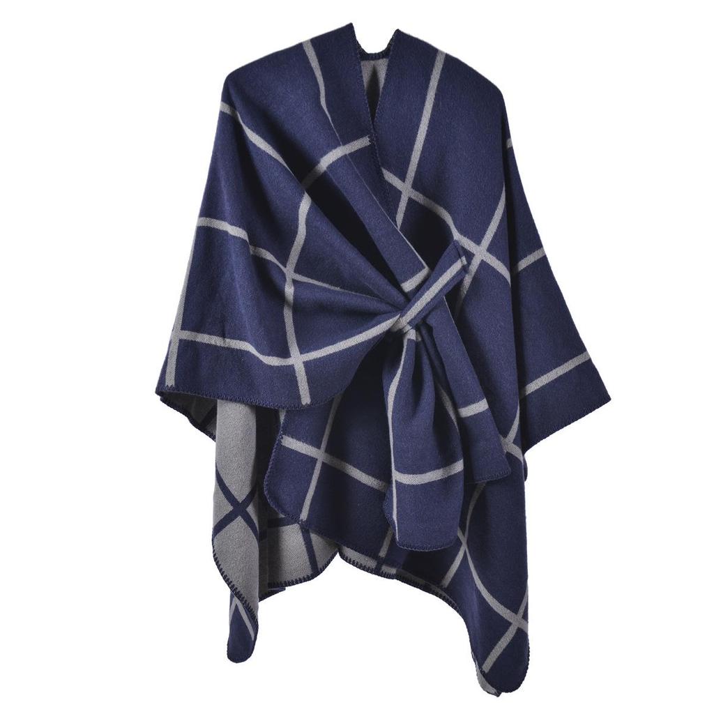 Classic Plaid Slit Shawl: Warm Autumn/Winter Cardigan Cloak