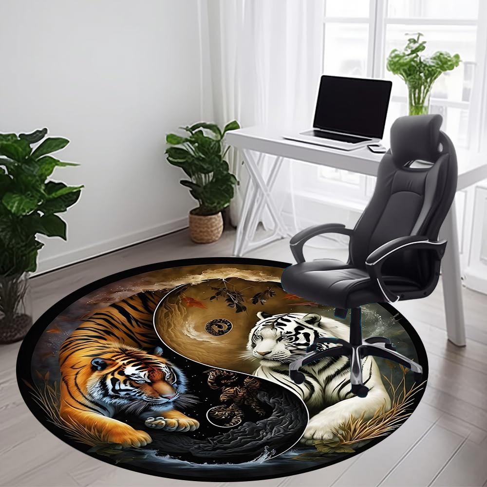 1PC Tiger YinYang Office Round Area Rug, Mat Suitable For Office, Under Office Chairs Bedroom Living Room Home Decor, Room Deco