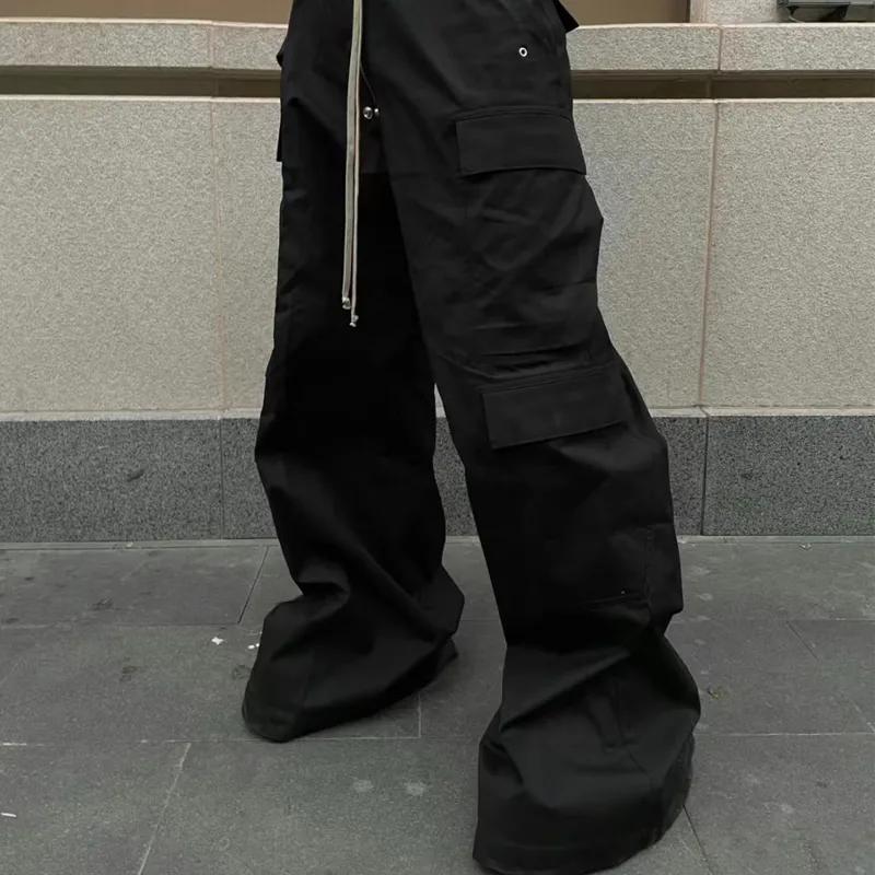 Amerikanischer Stil Freizeithose Schwarz Cargohose Mehrere Taschen Locker Weites Bein für Herren Y2K Frühling Herbst