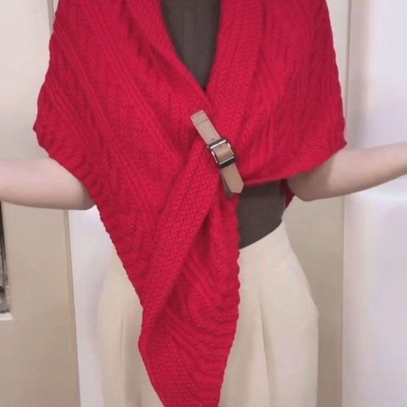 Schal Umhang Damen Herbst Umhang Internet-Berühmtheit Gestricktes Dreieckstuch mit Umhang Koreanischer Kleiner Schal Top Herbst und Winter