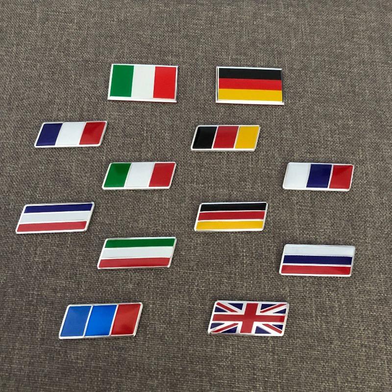 Car Steering Wheel Flag Stickers - Germany, France, Italy, Russia, Uk - Aluminum Emblem Body Decoration