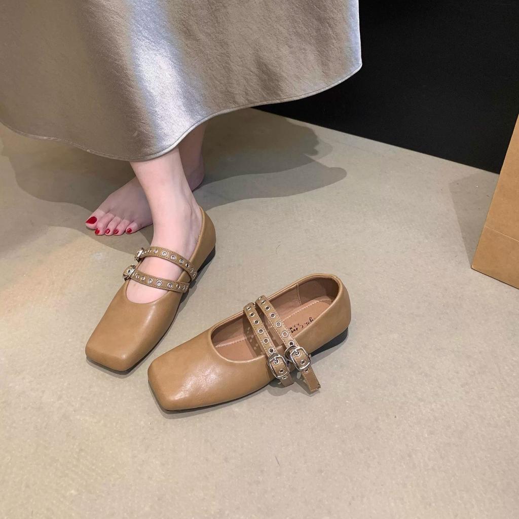 Brown Retro French Mary Jane High Heels 2025 Women's New Temperament One-word with Square Head Soft Sole Light Mouth Single Shoes