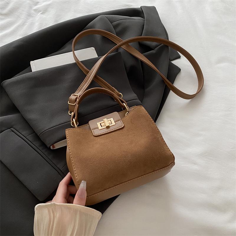 Retro Faux Leather Small Square Shoulder Bag Lock Closure Handbag for Women
