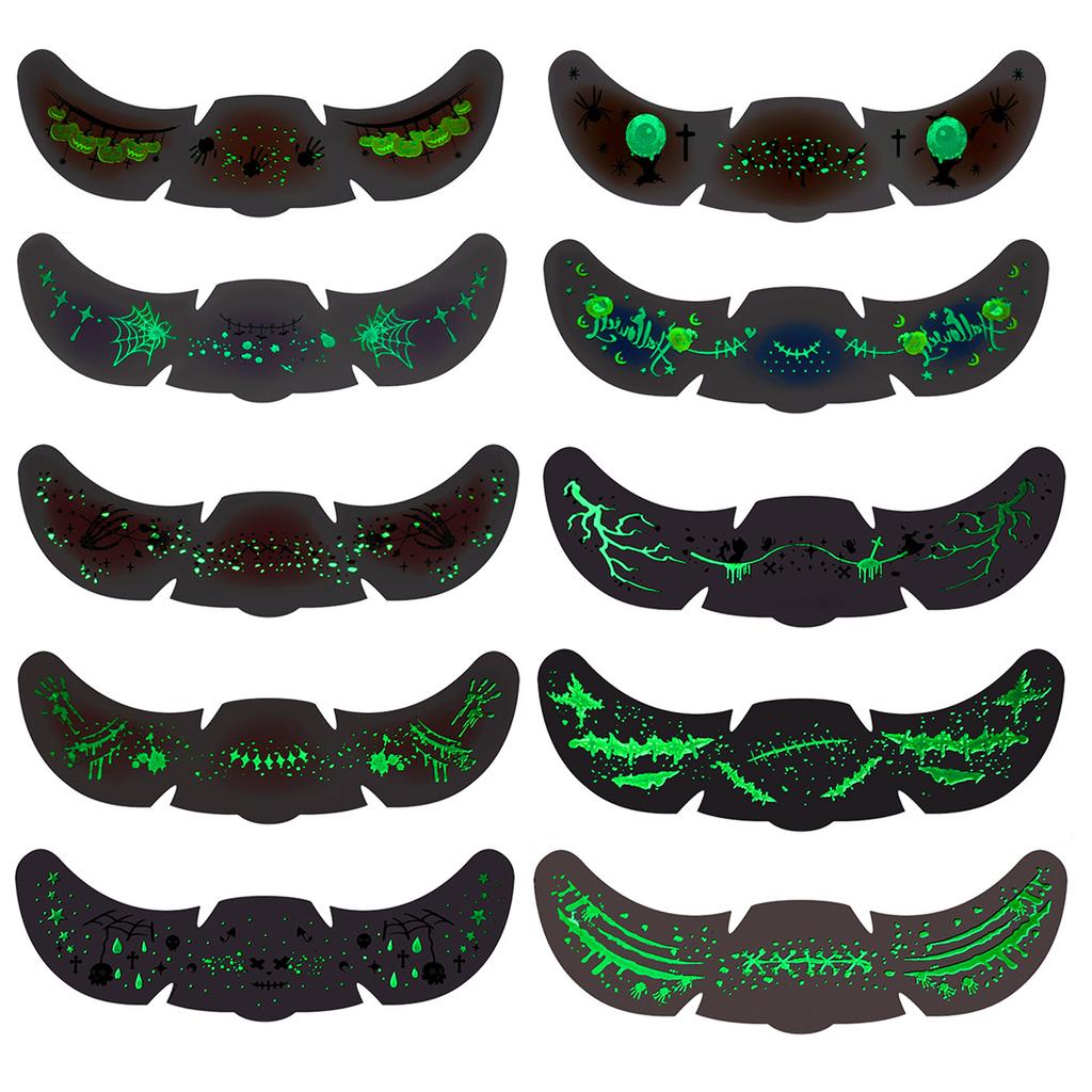 Halloween im Dunkeln Gesichtskleber - Temporäre Tattoos mit Sommersprossen Make-up Aufklebern - 10 Blatt Set