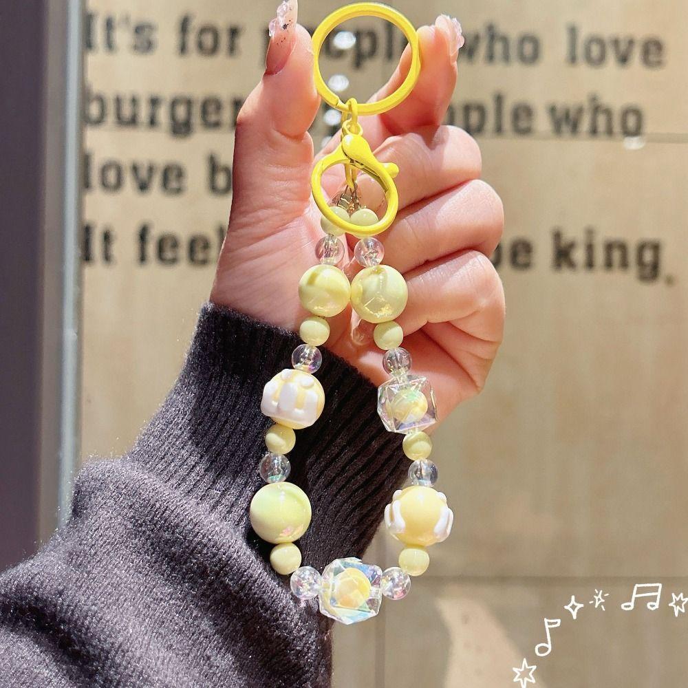 Candy Color Painted Beads Phone Chain Kawaii Decoration Anti-lost Wrist Strap Bag Decoration  Girl