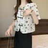 New Chinese Style Floral Short-sleeved Shirt for Women in Summer Slit Short Chiffon Top