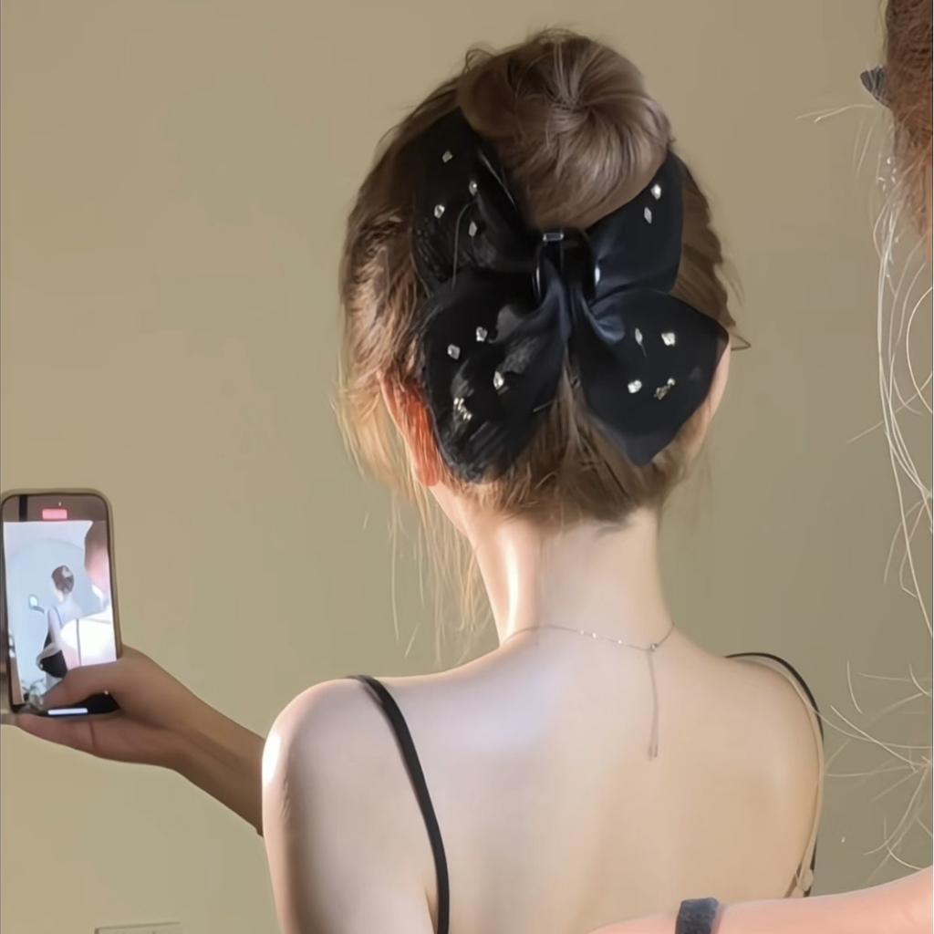 Elegant French Tulle Butterfly Hair Claw Clip Elegant Rhinestone Large Shark Grabbing Jaw