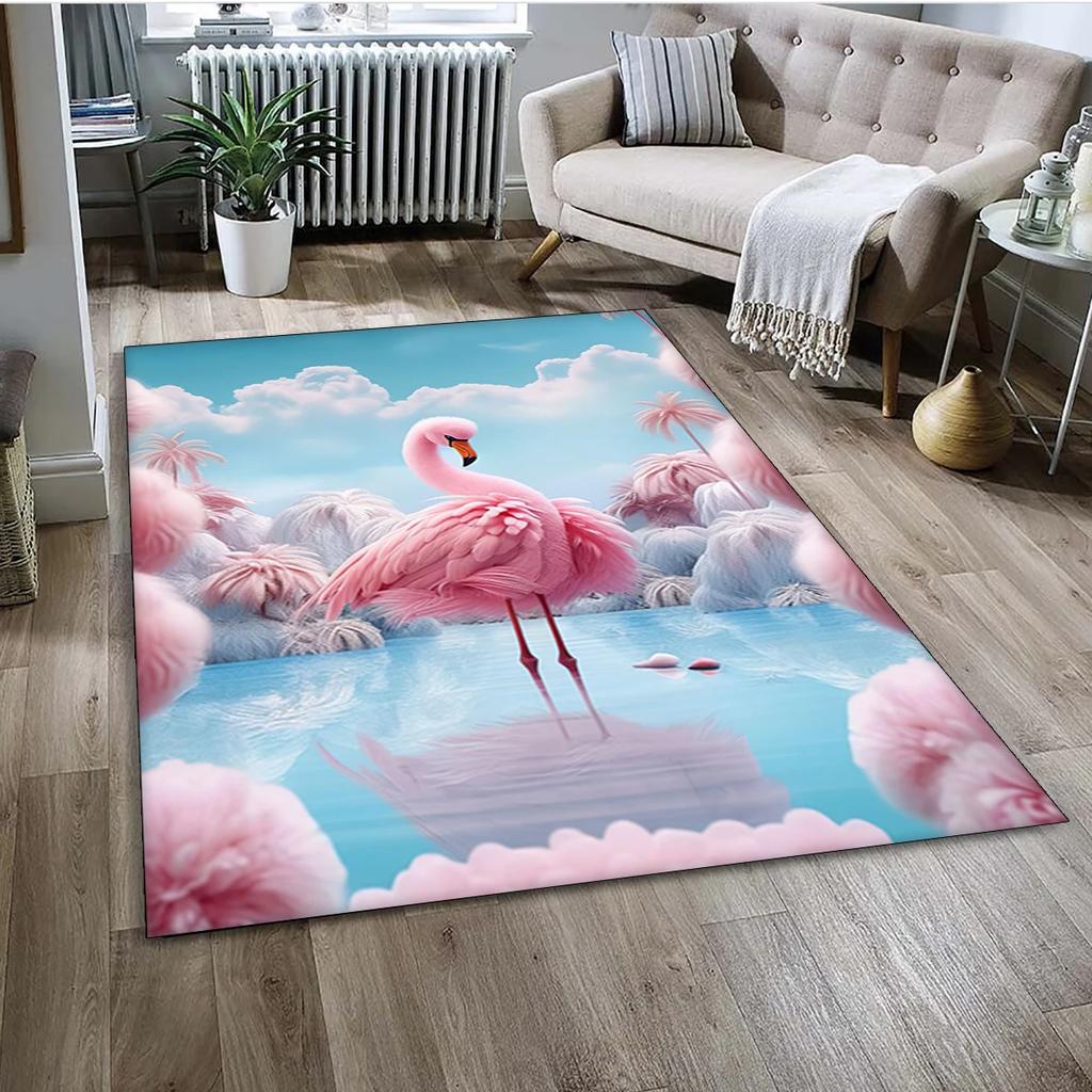 Tappeto Tappetino Decorazione per Casa Soggiorno Camera da Letto Divano Zerbino, Tappeto per Area Bambini Tappetino Antiscivolo con Uccello Flamingo Rosa Cartoon Foresta Pluviale