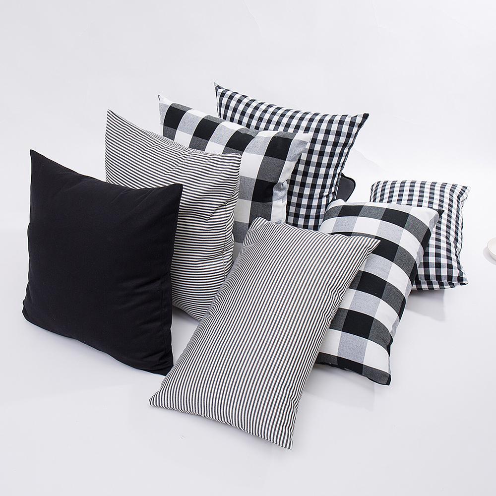 30X50/45X45cm Black Yarn Dyed Cotton Linen Tasselled Cushion Cover Hot Plaid Stripes Geometry Pillowcase Decorativos Para