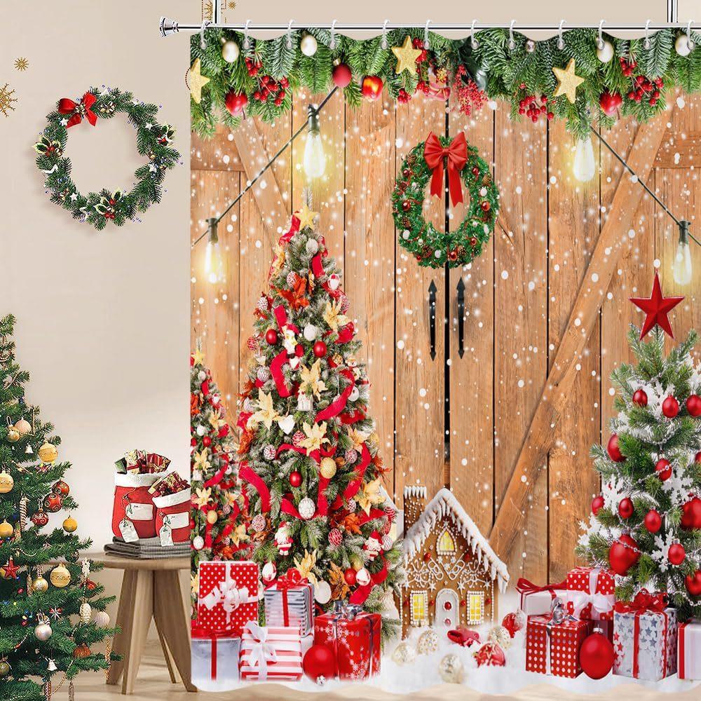 1Pcs Navidad Merry Christmas Shower Curtain 3D Printing Snowman Snowflake Waterproof Home Accessories For Bathroom Decor