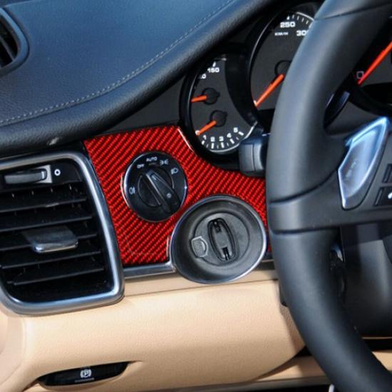 Red Carbon Fiber Car Headlight Switch Panel Sticker For Porsche Panamera 10-16