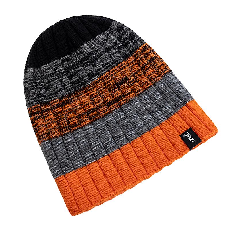 Unisex Mützenmütze mit Buchstaben-Etikett-Dekor, lässig, bunte Streifen, Winterstrickmütze, für den Alltag und Outdoor-Skisport